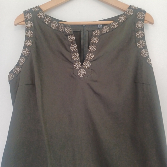 Y2K Le Chateau Dress Womens XL Dark Olive Green Boho Gypsy Celtic Embrodery Midi - Picture 3 of 10